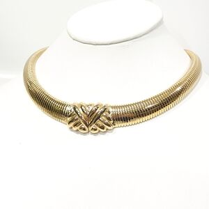 Vintage Dior Chunky Omega Chain Gold Tone Knot Statement Choker Necklace Signed